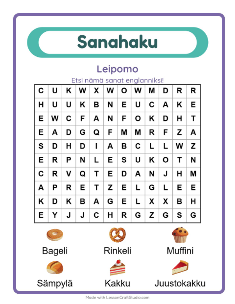 Englannin sanahaku – Leipomo