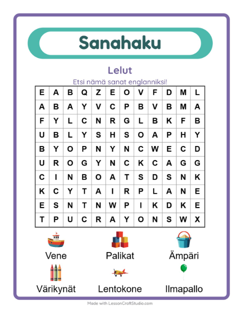 Englannin sanahaku – Lelut