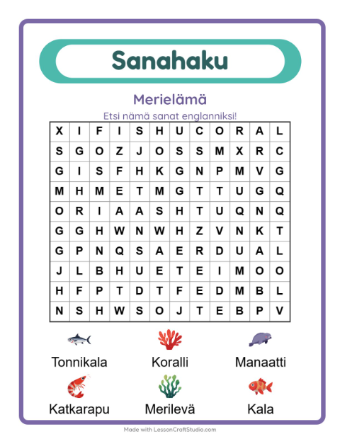 Englannin sanahaku – Merielämä