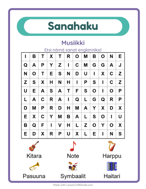 Englannin sanahaku – Musiikki