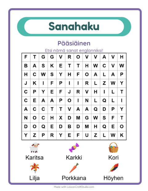 Englannin sanahaku – Pääsiäinen