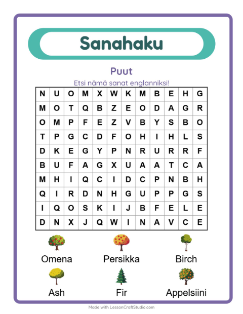 Englannin sanahaku – Puut