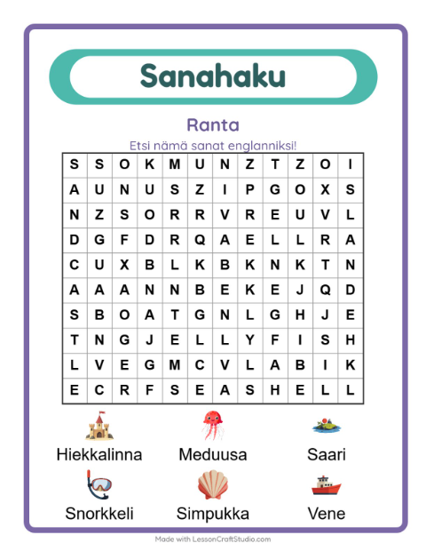 Englannin sanahaku – Ranta