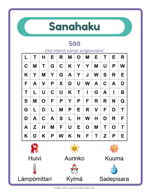 Englannin sanahaku – Sää