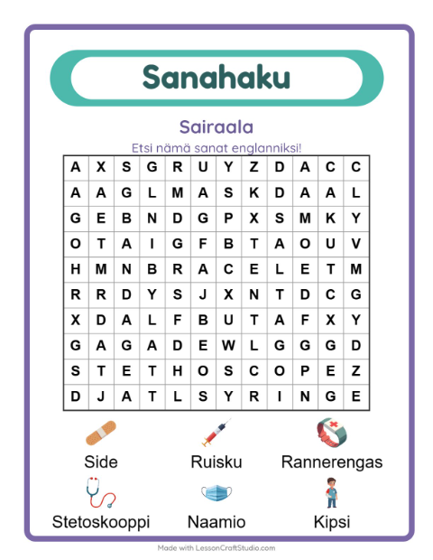 Englannin sanahaku – Sairaala