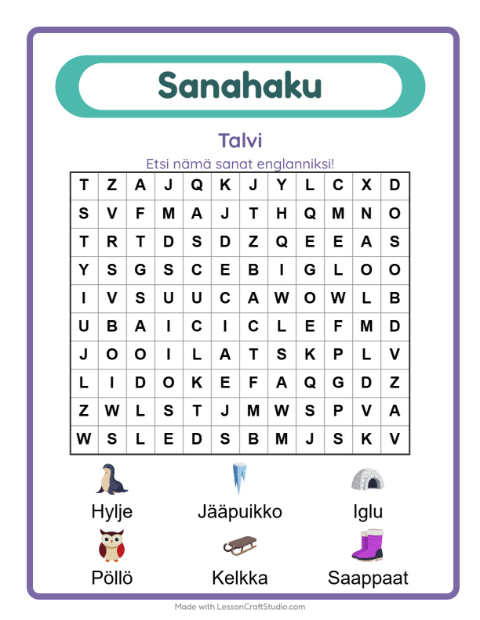 Englannin sanahaku – Talvi