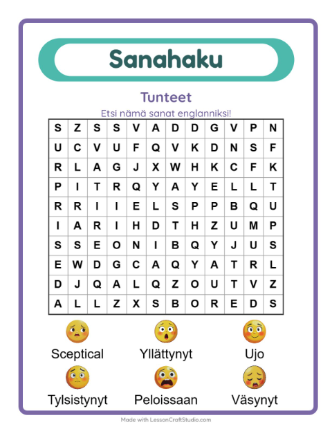 Englannin sanahaku – Tunteet