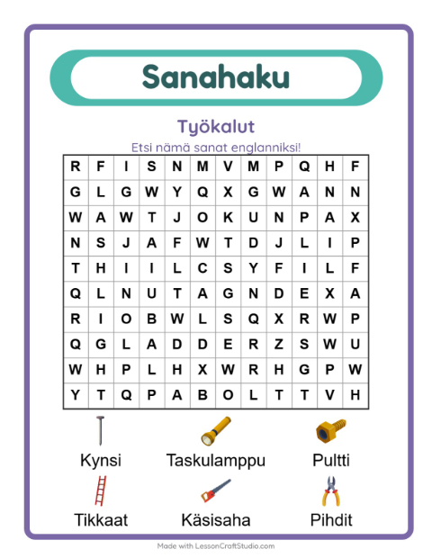 Englannin sanahaku – Työkalut