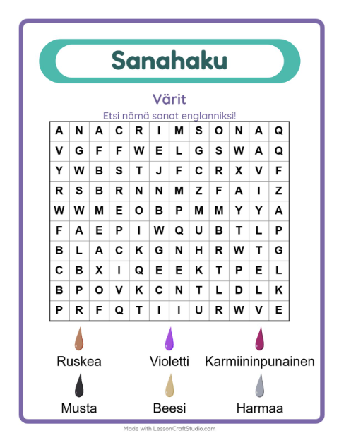Englannin sanahaku – Värit