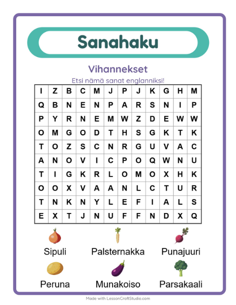 Englannin sanahaku – Vihannekset