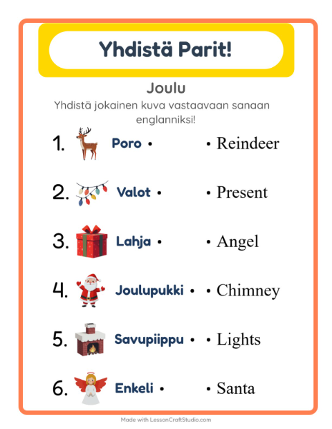 Englannin kuvien ja sanojen yhdistäminen – Joulu