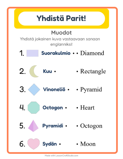 Englannin kuvien ja sanojen yhdistäminen – Muodot