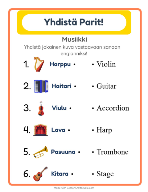 Englannin kuvien ja sanojen yhdistäminen – Musiikki