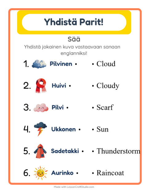 Englannin kuvien ja sanojen yhdistäminen – Sää
