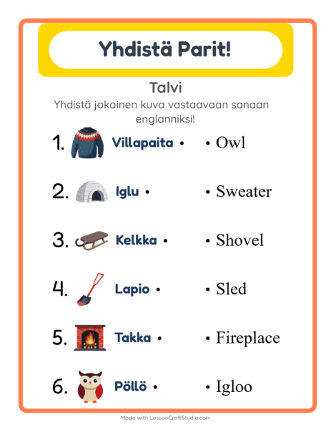 Englannin kuvien ja sanojen yhdistäminen – Talvi