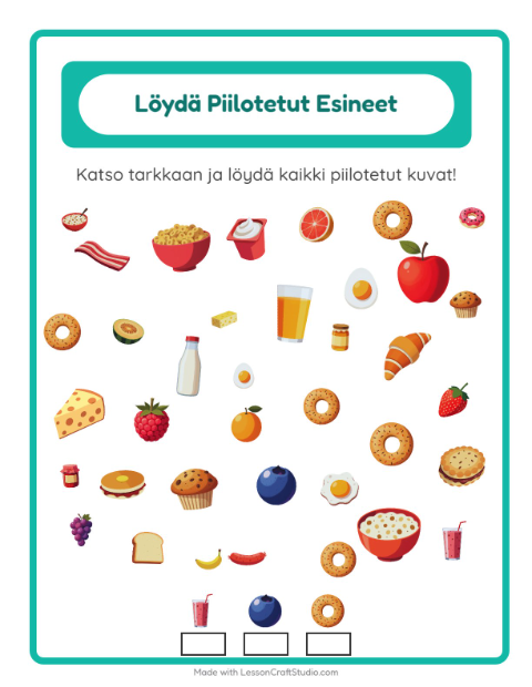Etsi esineet – Aamiainen