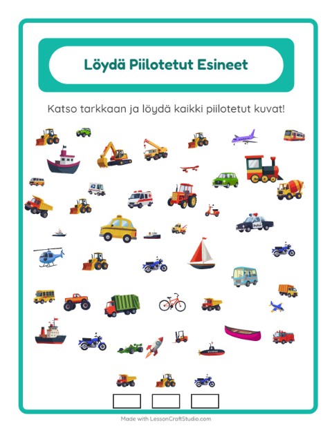 Esikatselu: Etsi esineet: Ajoneuvot – esikouluikäisille
