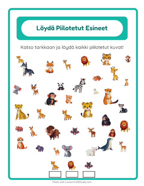 Etsi esineet – Eläintarhan eläimet