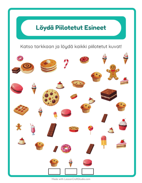 Etsi esineet – Jälkiruoat ja makeiset