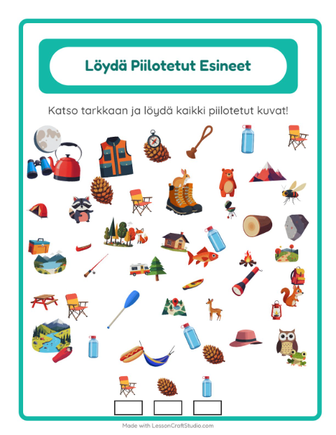 Etsi esineet – Leirielämä