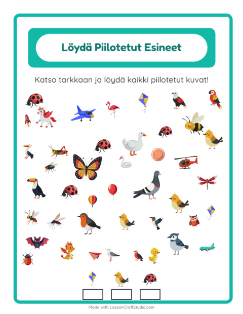 Esikatselu: Etsi Esineet-tehtäväarkki, aiheena Lentävät asiat, Esiopetus