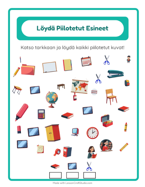 Etsi esineet – Luokkahuone