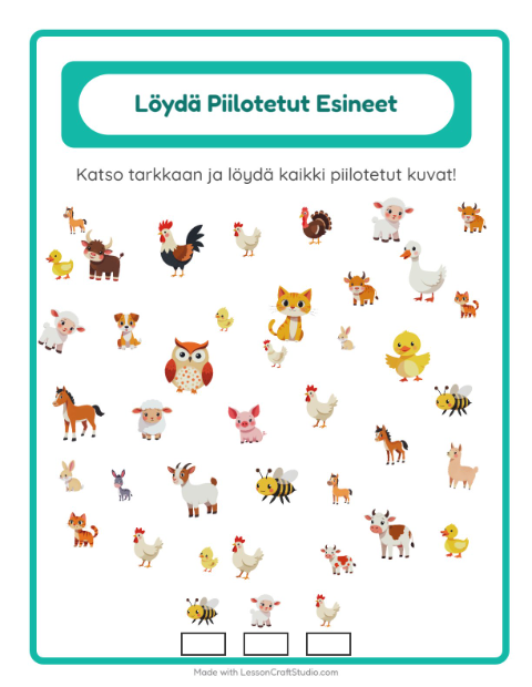 Etsi esineet – Maatilan eläimet