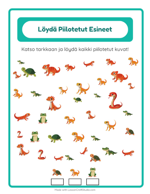 Etsi esineet – Matelijat ja sammakkoeläimet