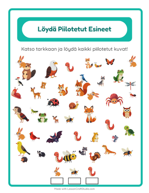 Etsi esineet – Metsän eläimet