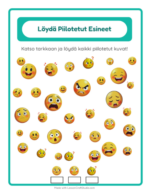 Esikatselu: Etsi Esineet-tehtäväarkki, aiheena Tunteet, Esiopetus