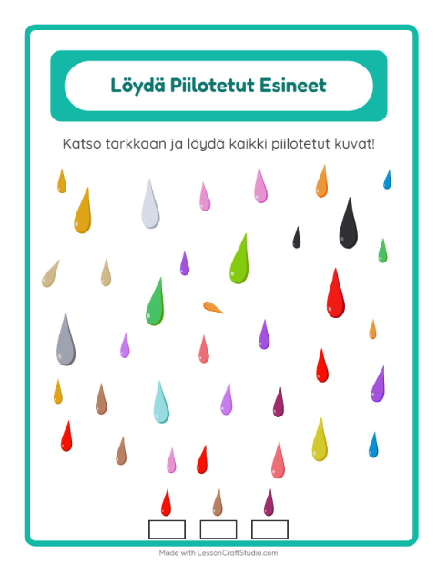 Esikatselu: Etsi Esineet-tehtäväarkki, aiheena Värit, Esiopetus