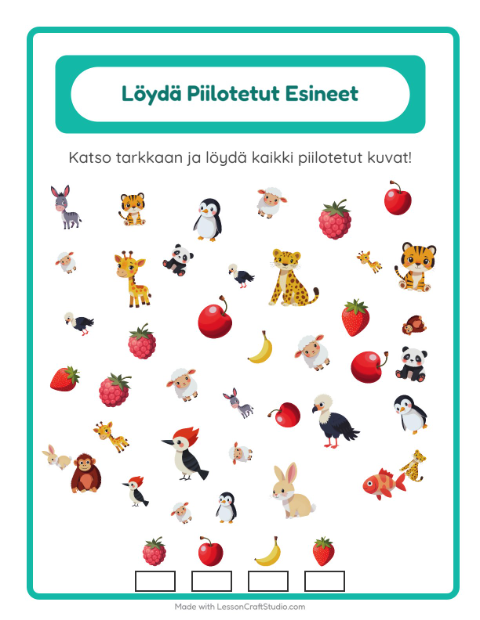 Esikatselu: Etsi Esineet-tehtäväarkki, Esiopetus