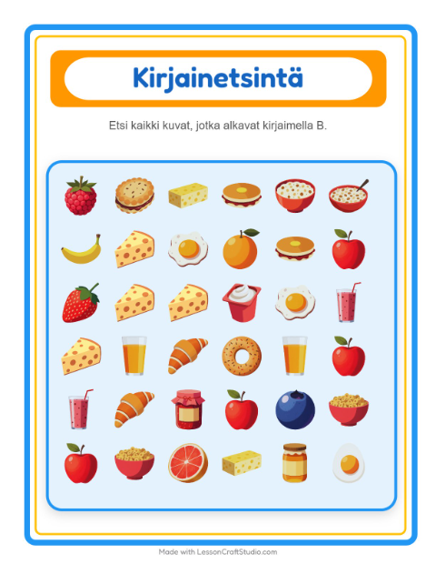Etsi kirjain – Aamiainen