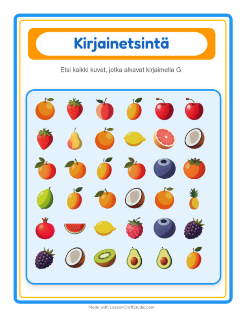 Etsi kirjain – Hedelmät