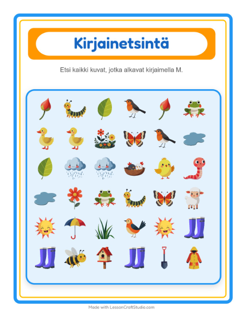 Esikatselu: Etsi kirjain: Kevät – esikouluikäisille