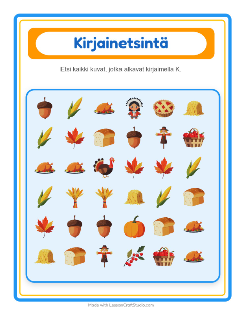 Etsi kirjain – Kiitospäivä