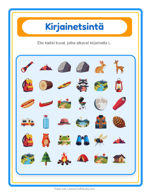 Etsi kirjain – Leirielämä