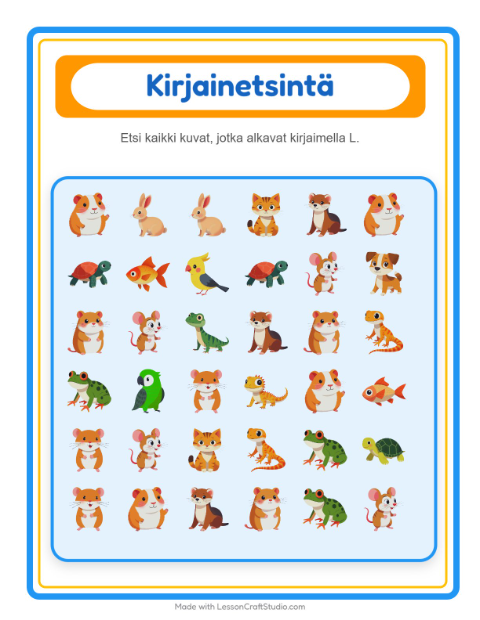 Etsi kirjain – Lemmikit