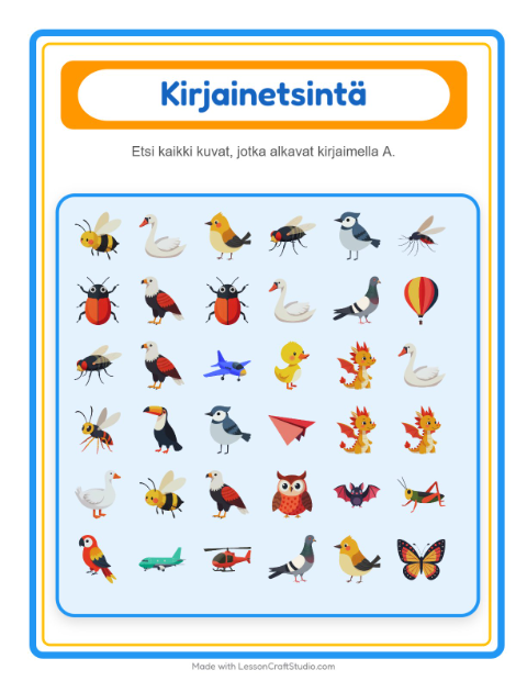 Etsi kirjain – Lentävät asiat