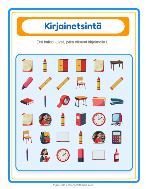 Esikatselu: Etsi kirjain: Luokkahuone – esikouluikäisille