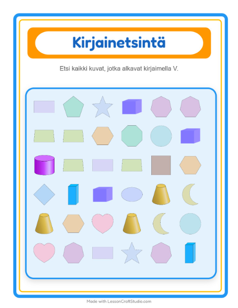 Etsi kirjain – Muodot