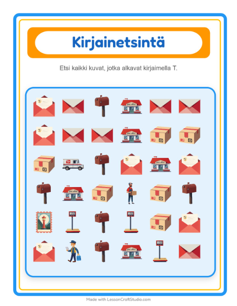 Esikatselu: Etsi kirjain: Postitoimisto – esikouluikäisille