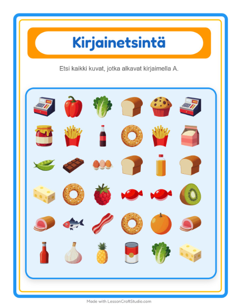 Etsi kirjain – Ruokakaupassa