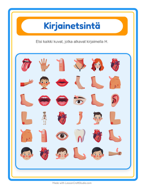 Etsi kirjain – Ruumiinosat