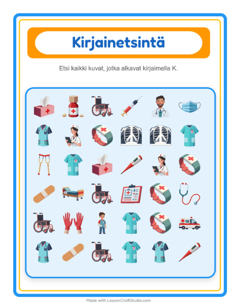Etsi kirjain – Sairaala