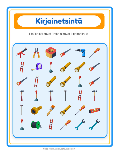Etsi kirjain – Työkalut