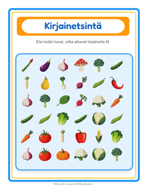 Etsi kirjain – Vihannekset