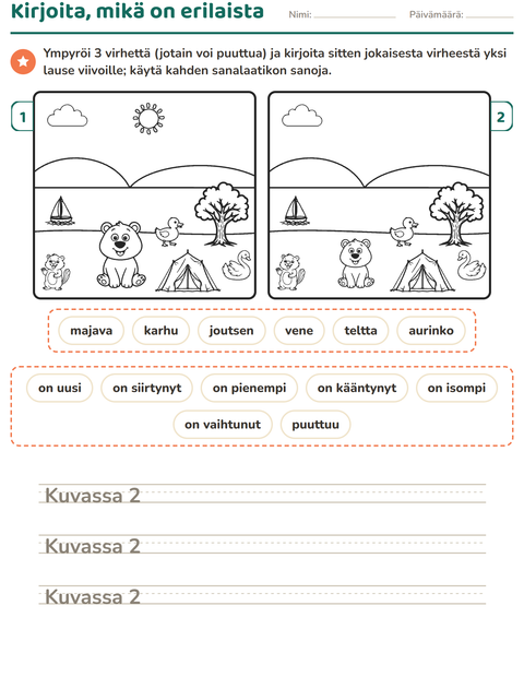 Esikatselu: Etsi viisi virhettä-tehtäväarkki, 2. luokka