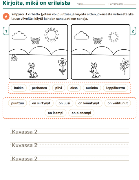 Esikatselu: Etsi viisi virhettä-tehtäväarkki, 2. luokka