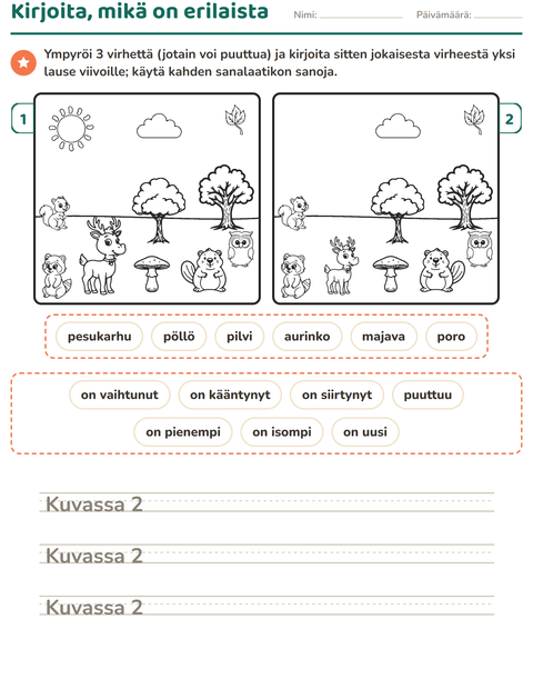 Esikatselu: Etsi viisi virhettä-tehtäväarkki, 2. luokka